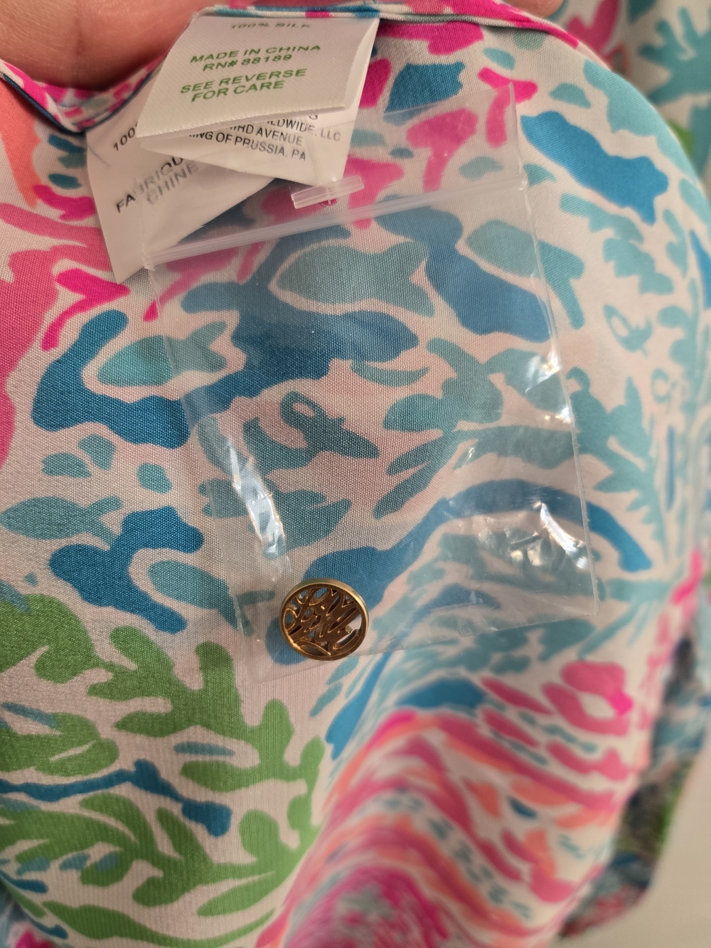 Lilly Pulitzer Elsa Silk Top Let's Cha Cha Pink Multi Coral-Print, Size L - Picture 14 of 15